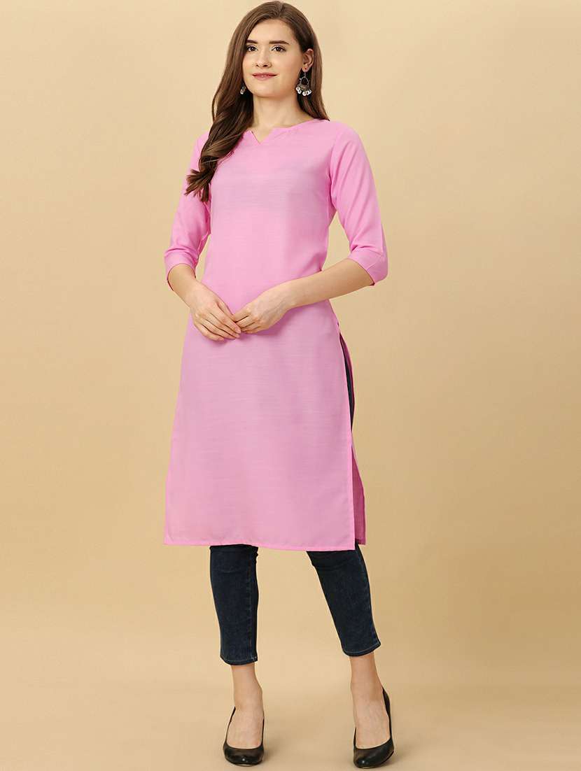 notch neck solid straight kurta  - 20039769 -  Zoom Image - 0