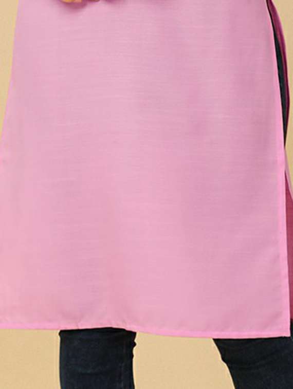 notch neck solid straight kurta - 20039769 - Standard Image - 5