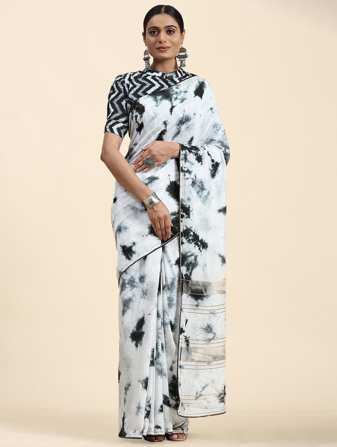 women's tie & dye black colored saree