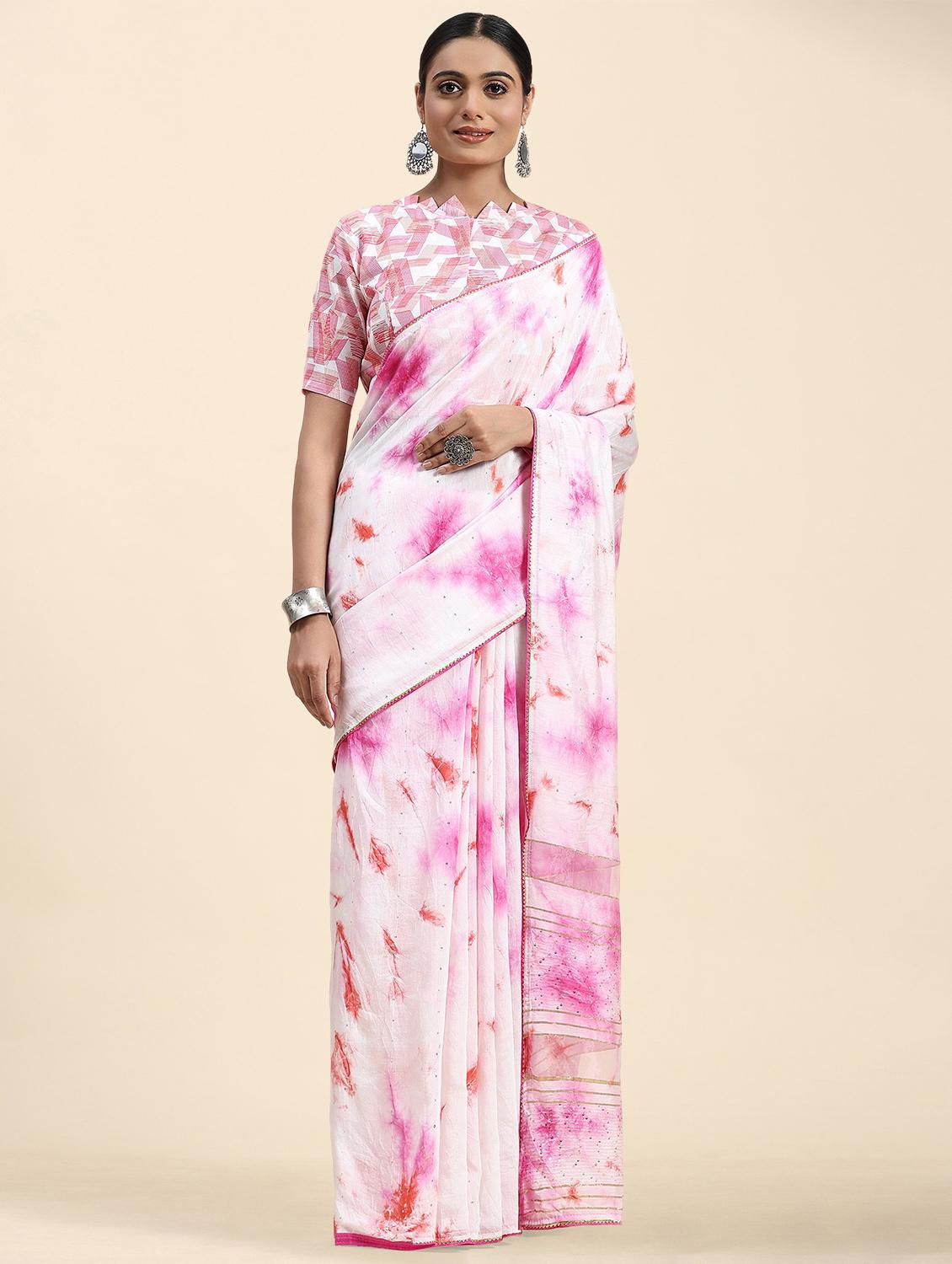 women's tie & dye pink colored saree - 20040203 -  Zoom Image - 0