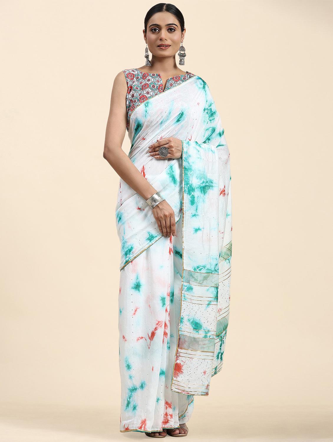 women's tie & dye sea green colored saree - 20040205 -  Zoom Image - 0