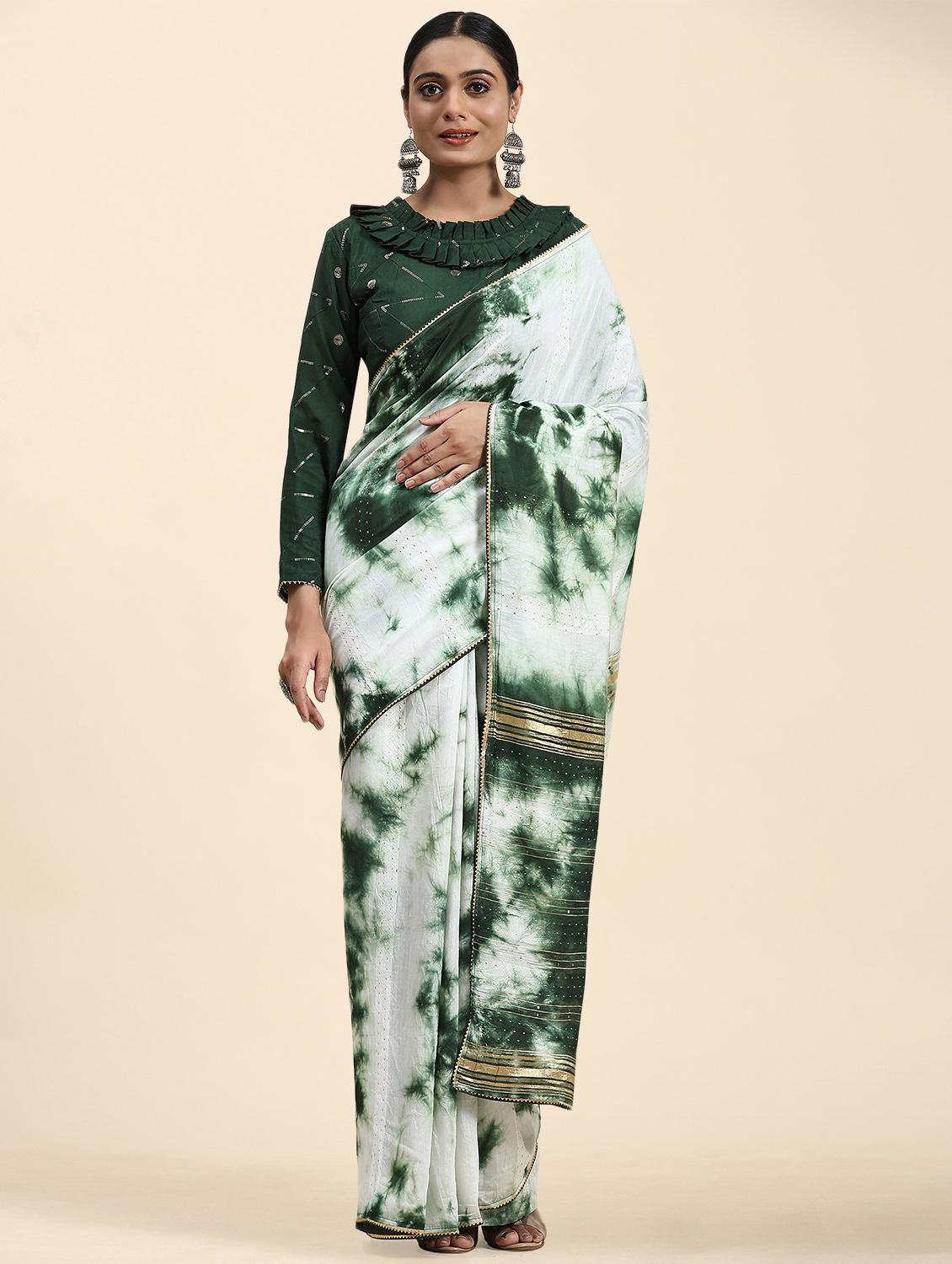 women's tie & dye dark green colored saree - 20040207 - Zoom Image - 0