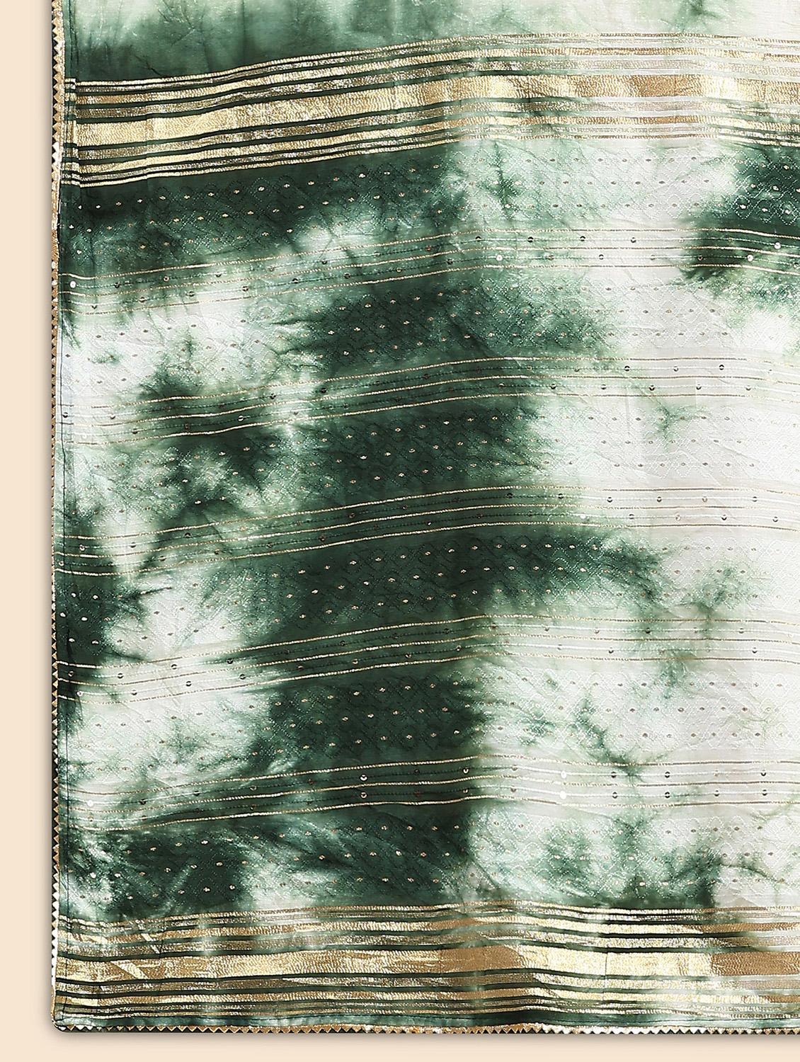 women's tie & dye dark green colored saree - 20040207 - Standard Image - 3
