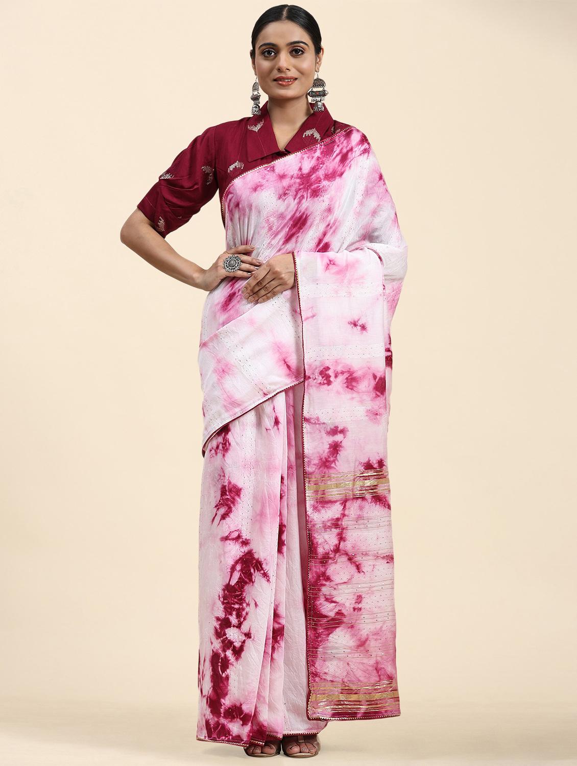 women's tie & dye pink colored saree - 20040210 - Zoom Image - 0