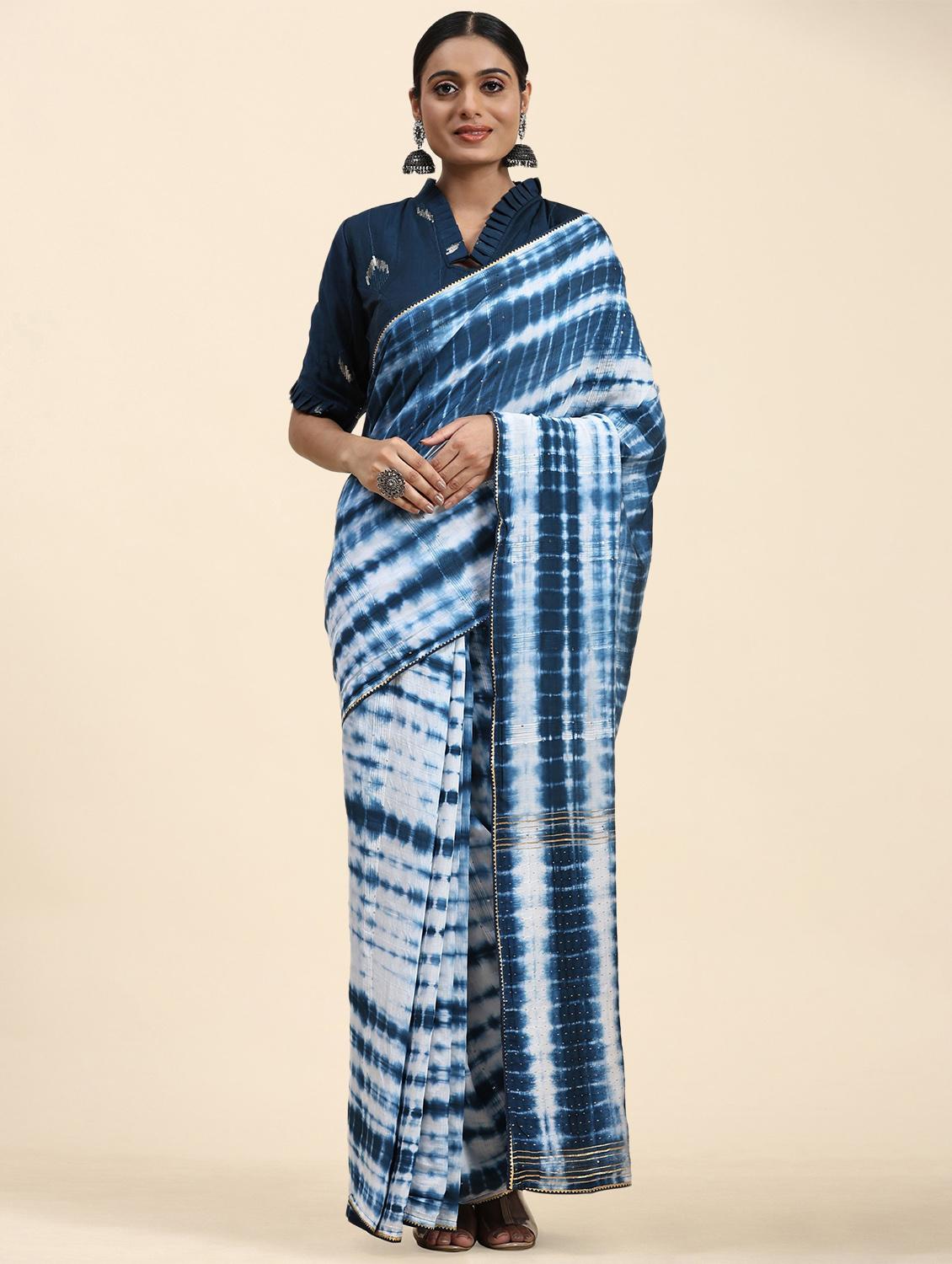 women's tie & dye blue colored saree - 20040212 - Zoom Image - 0