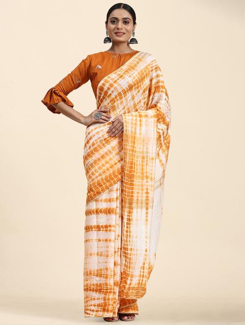 women's tie & dye mustard colored saree - 20040216 -  Standard Image - 0