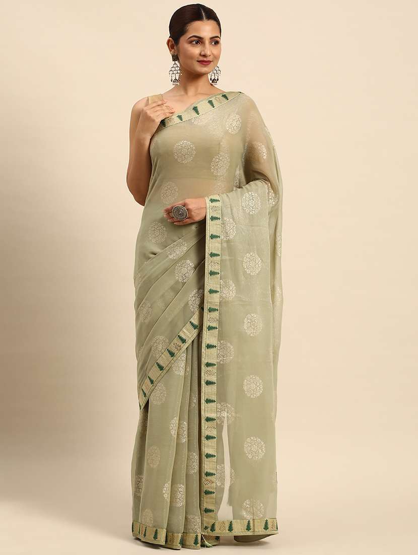 women's foil print beige colored saree