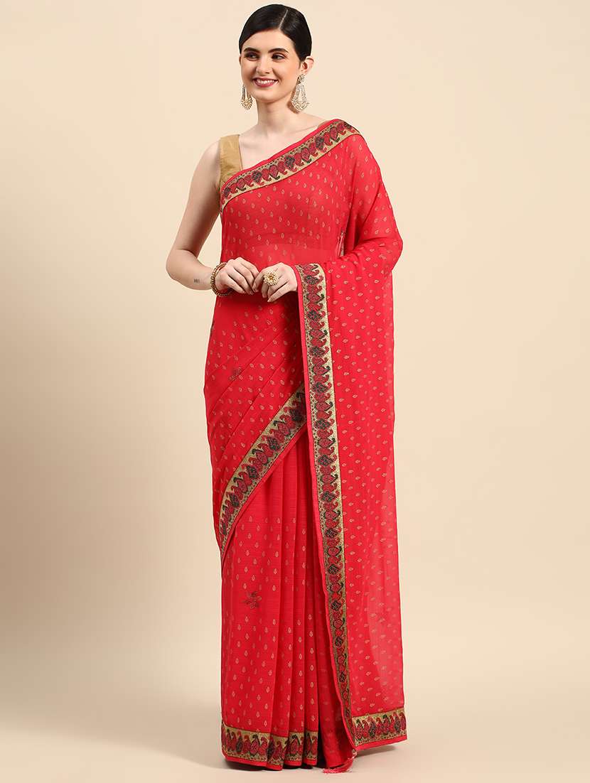 women's printed red colored saree