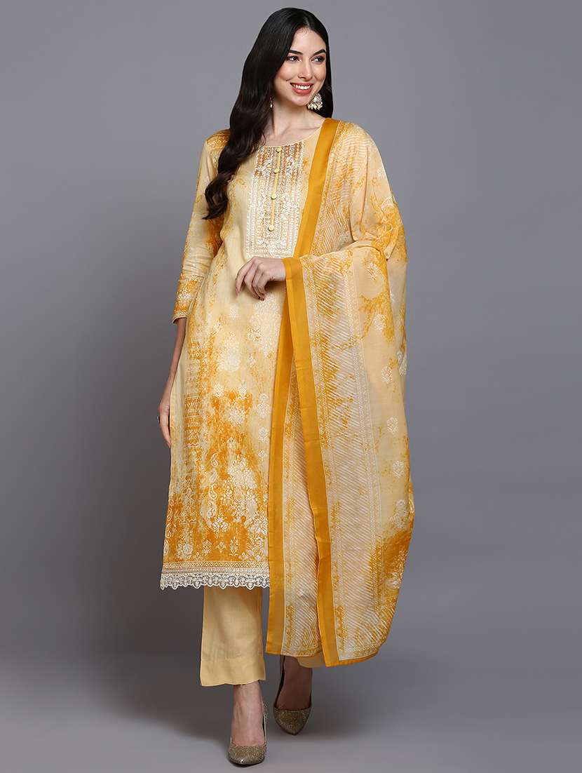 yellow printed kurta pant set
