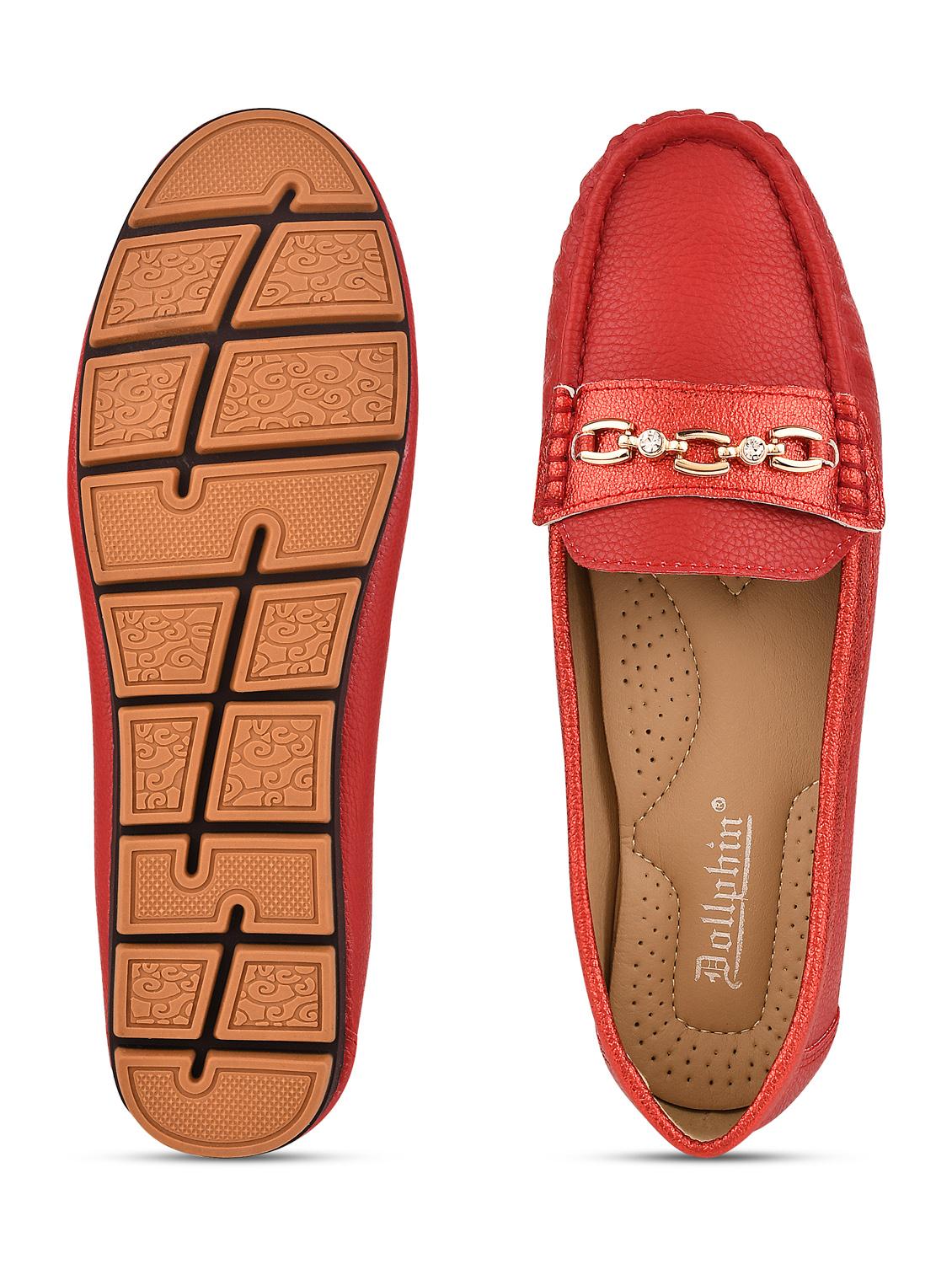 red pu slip on loafers - 20045281 - Standard Image - 5