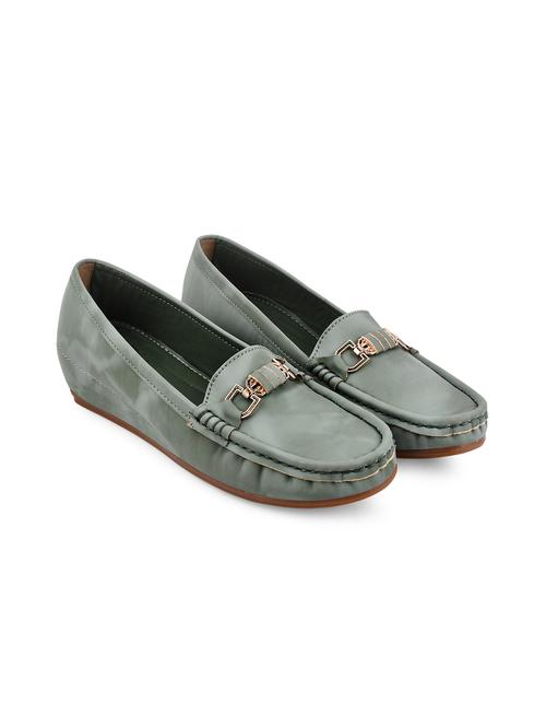 green pu slip on loafers - 20045288 -  Standard Image - 0