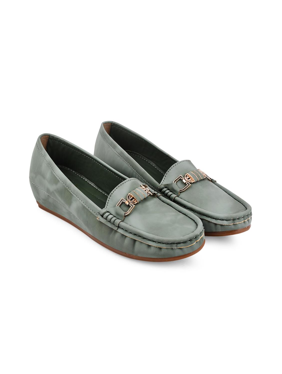 green pu slip on loafers - 20045288 -  Zoom Image - 0