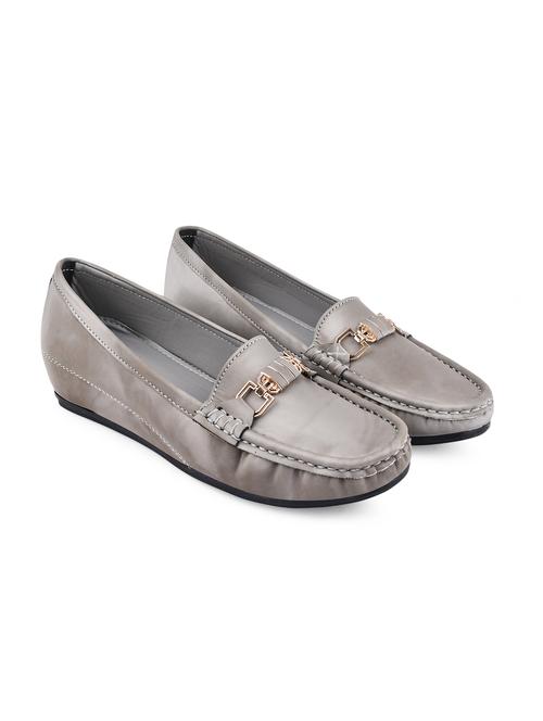 grey pu slip on loafers - 20045289 -  Standard Image - 0