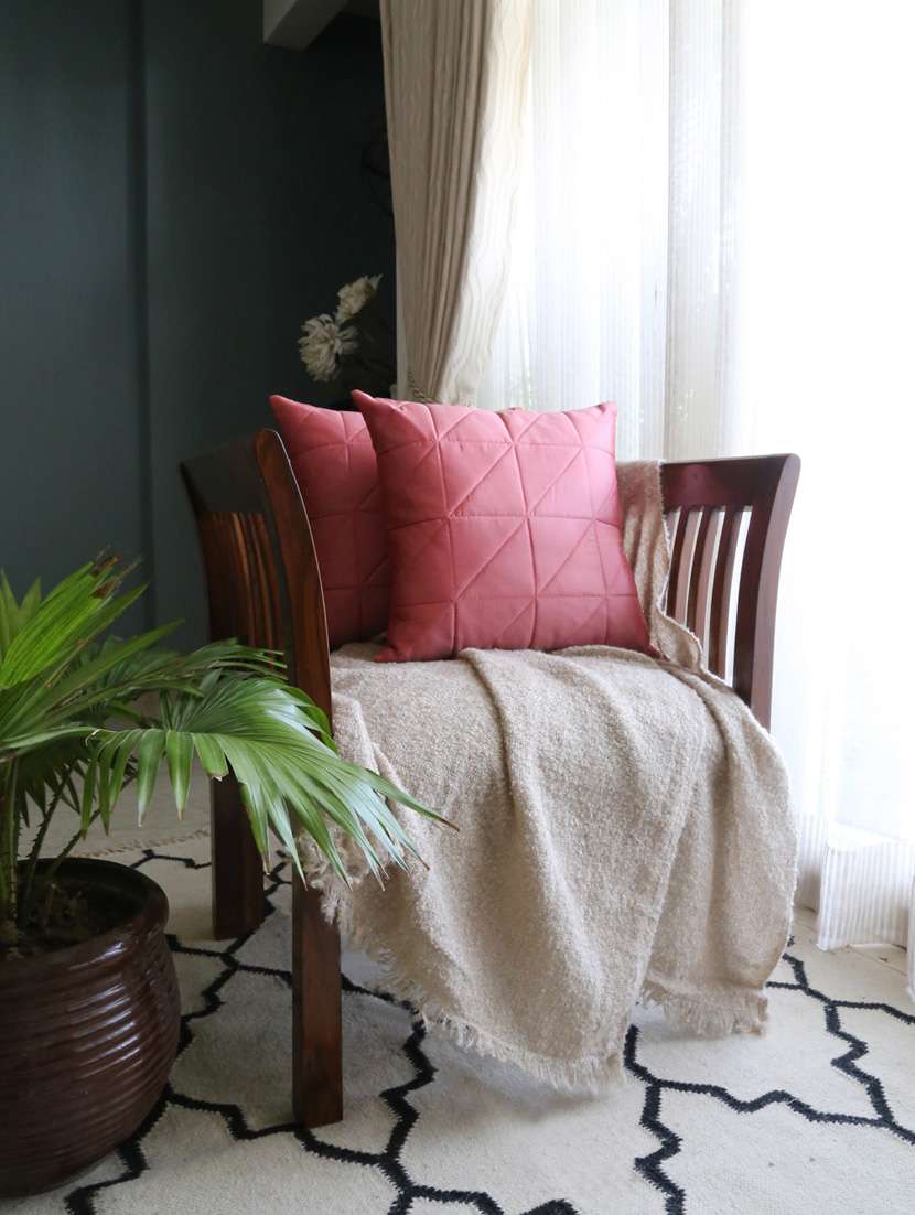 set of 2 peach foliage brocade cushion cover with pleats