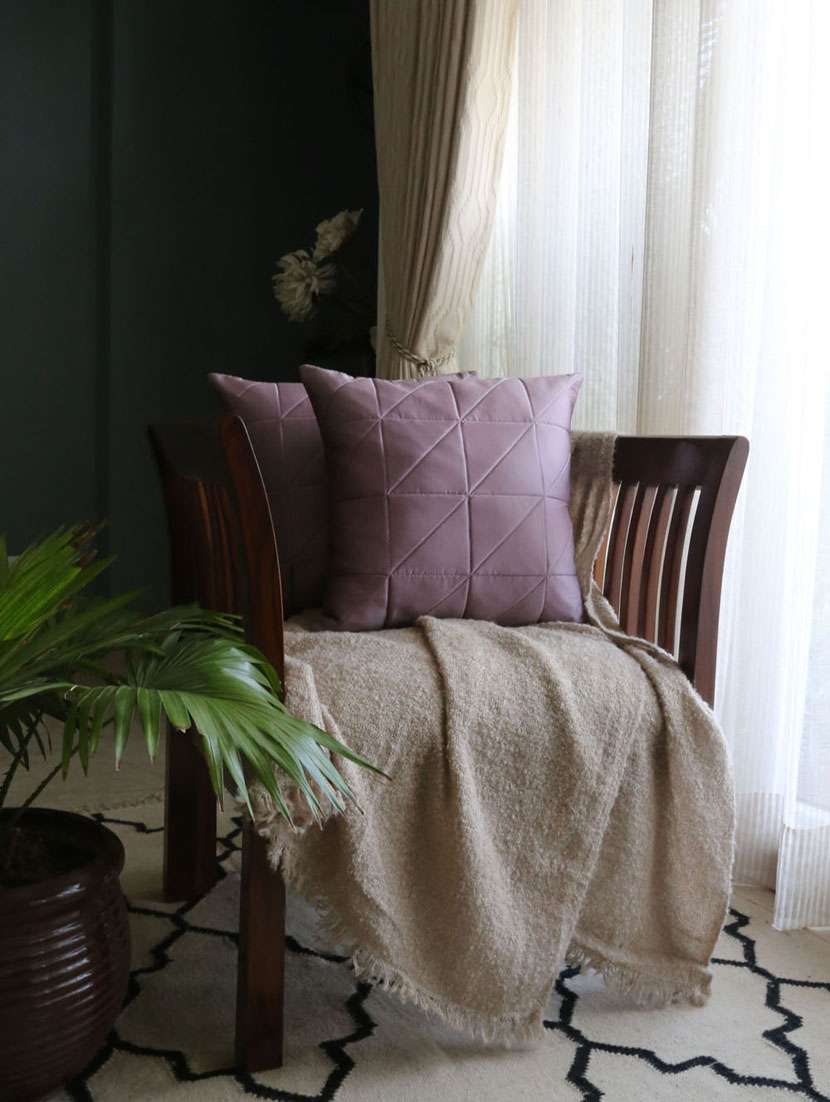 set of 2 purple brocade cushion cover with pleats