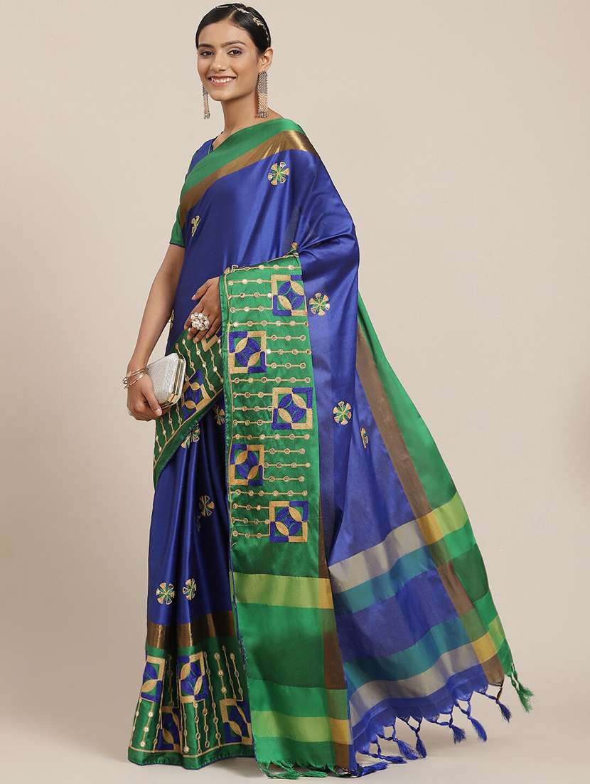 women's geometric blue colored saree with blouse