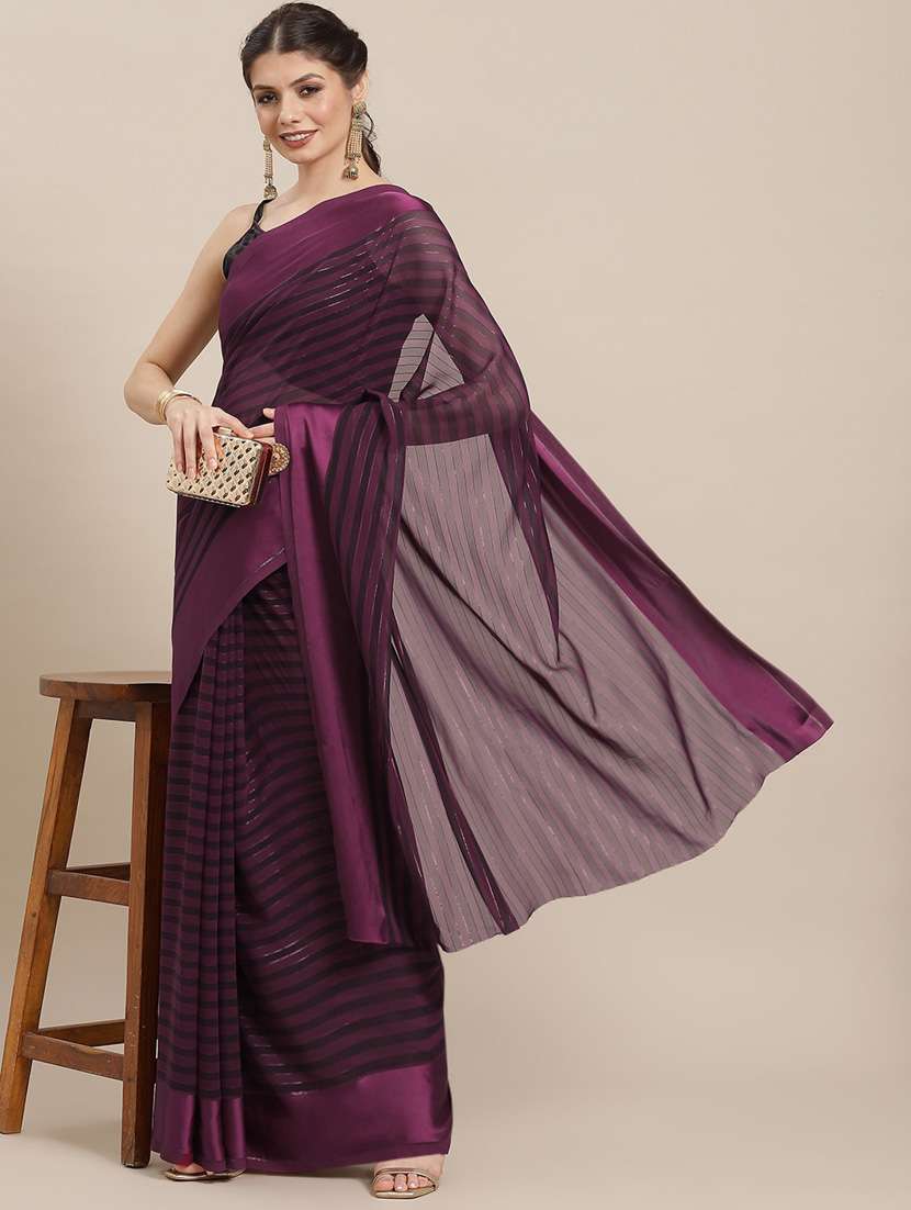 women's stripes purple colored saree with blouse
