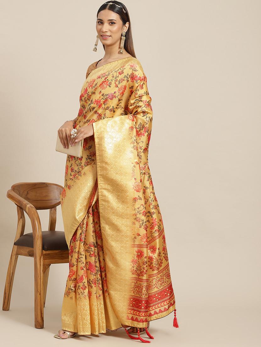 women's self design mustard colored saree with blouse - 20045937 - Zoom Image - 0