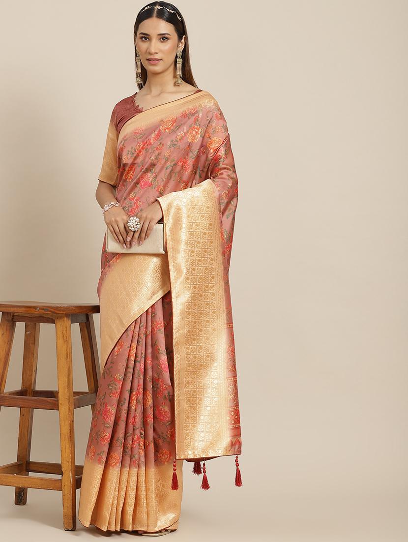 women floral bordered saree with blouse