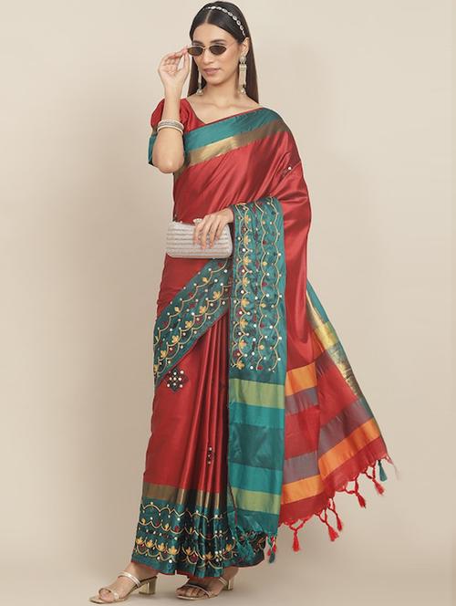 women's embroidered saree with blouse - 20045942 - Standard Image - 0