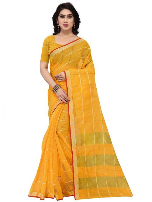 yellow kota doria saree with blouse - 20046603 - Standard Image - 0