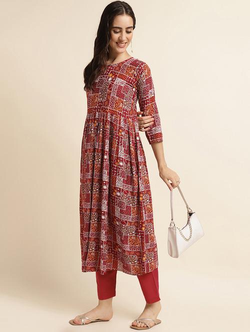 printed kurta pant set - 20047684 -  Standard Image - 0