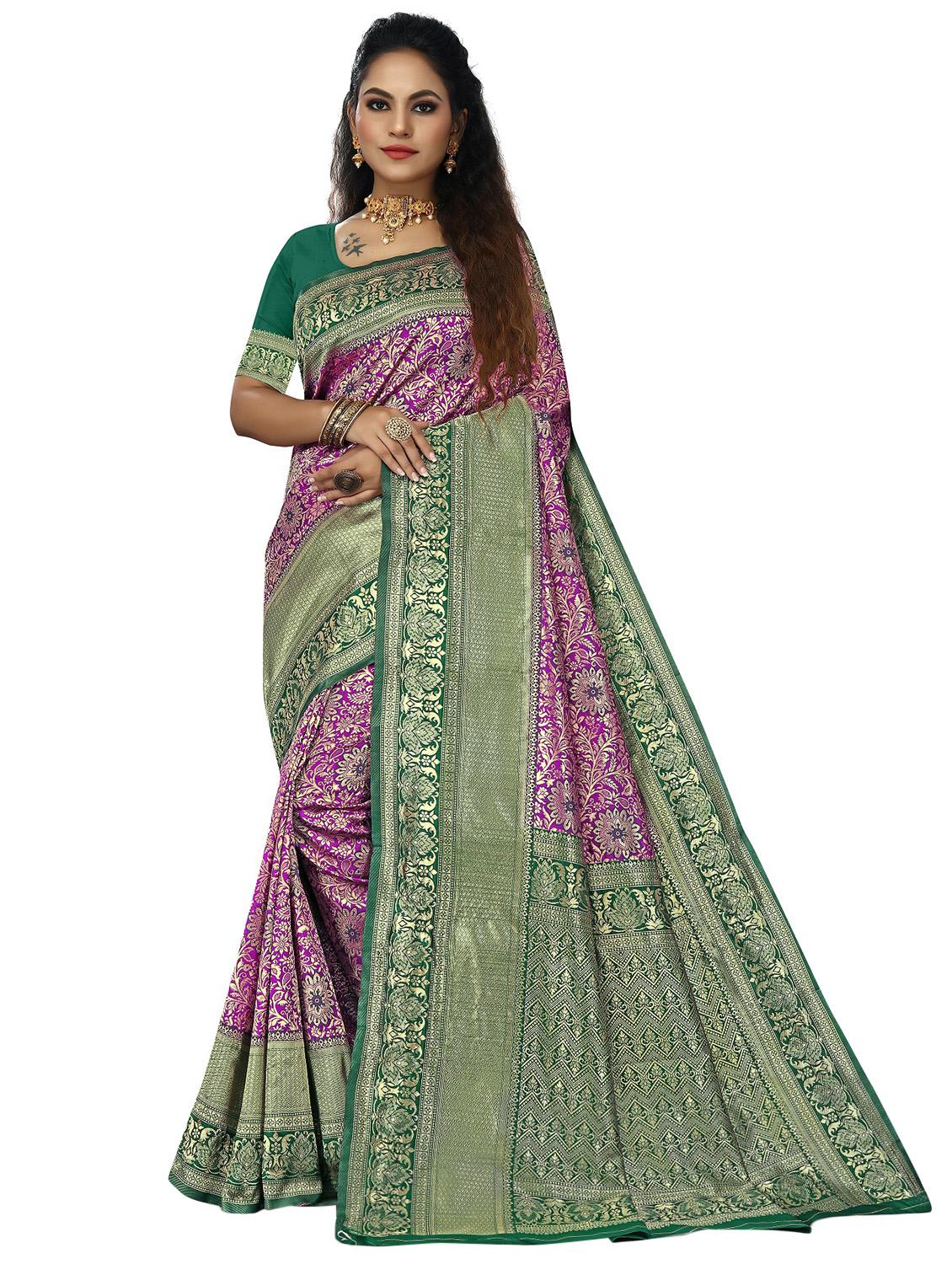 purple silk blend banarasi saree with blouse - 20047731 - Zoom Image - 0