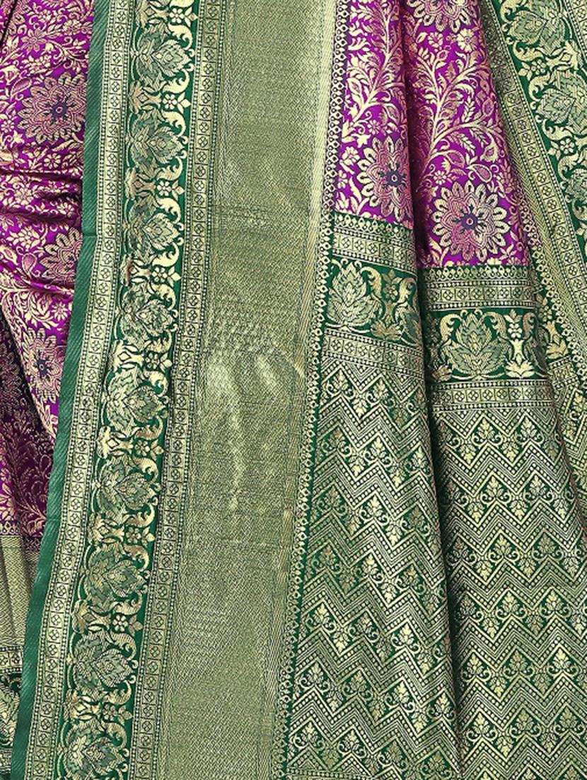 purple silk blend banarasi saree with blouse - 20047731 - Standard Image - 3