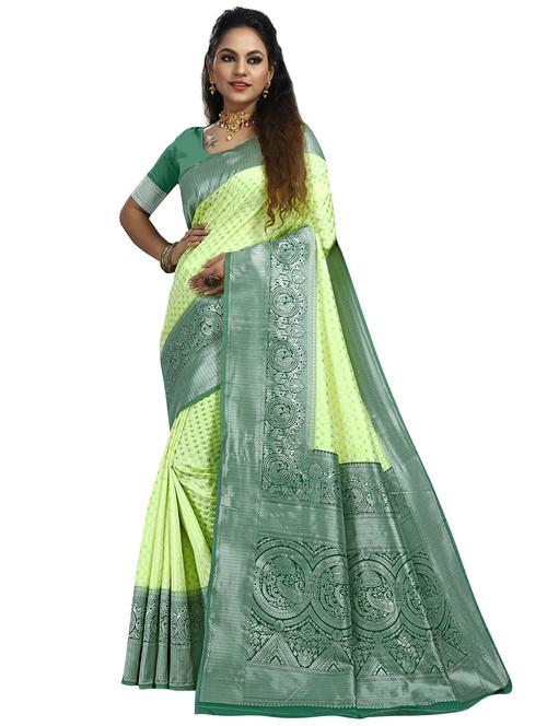 light green silk blend kanjivaram saree with blouse - 20047738 -  Standard Image - 0