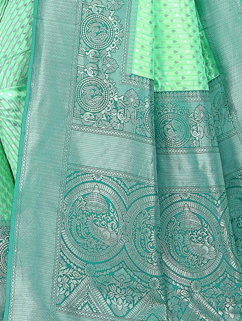 turquoise silk blend kanjivaram saree with blouse - 20047739 - Standard Image - 3