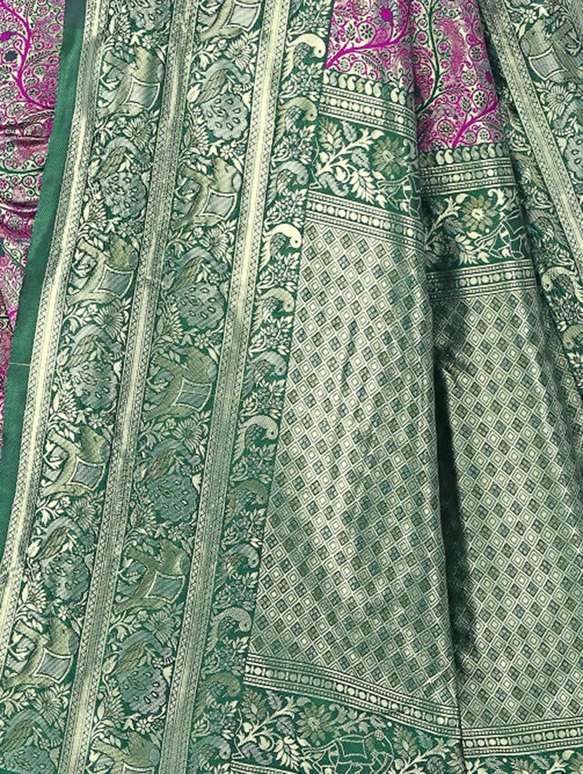 magenta silk blend kanjivaram saree with blouse - 20047741 - Standard Image - 3