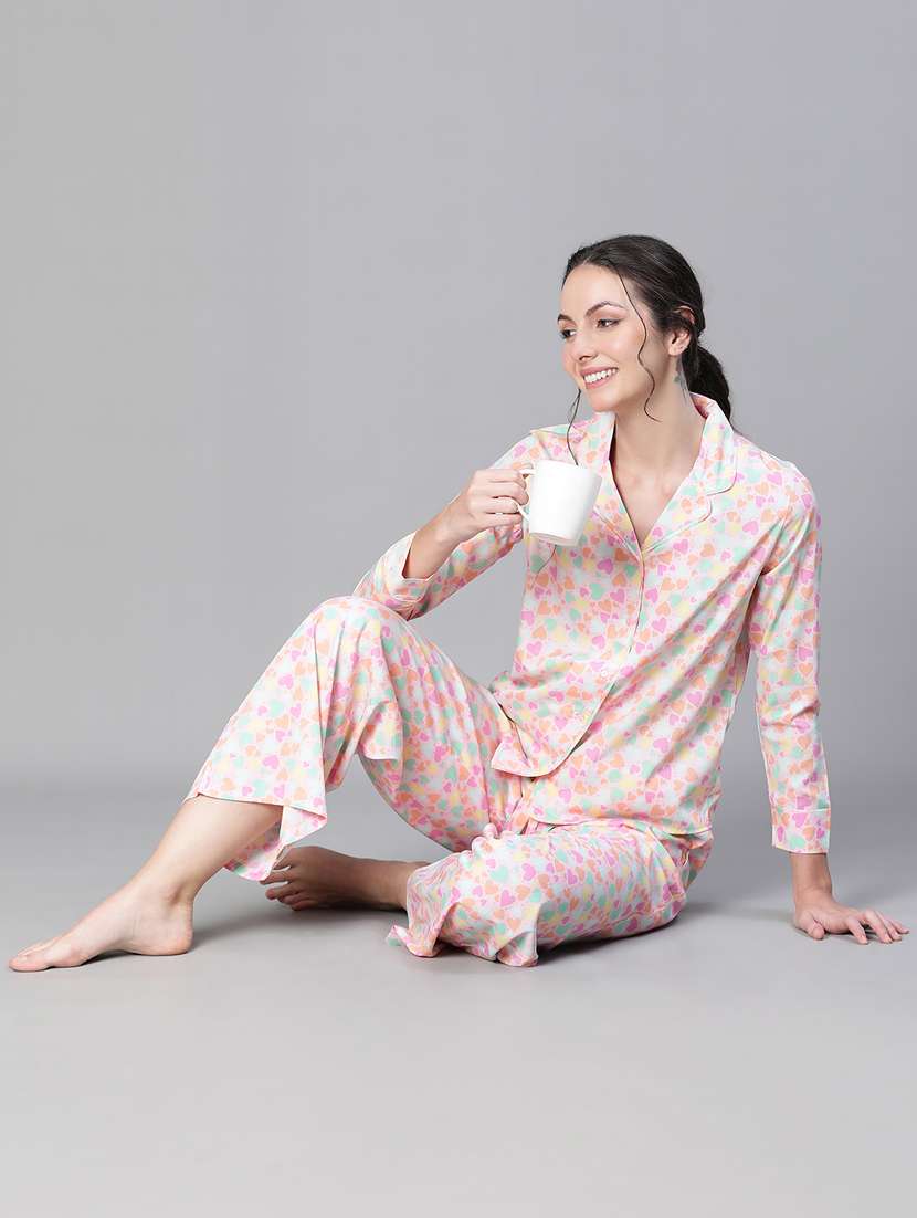 women white printed pyjama set - 20047878 - Standard Image - 3