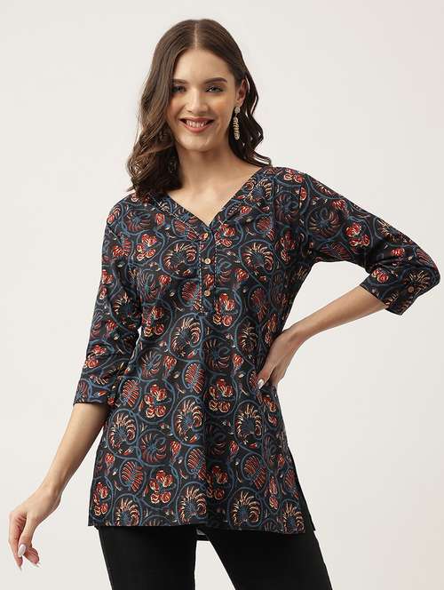 Blue Cotton Regular Top