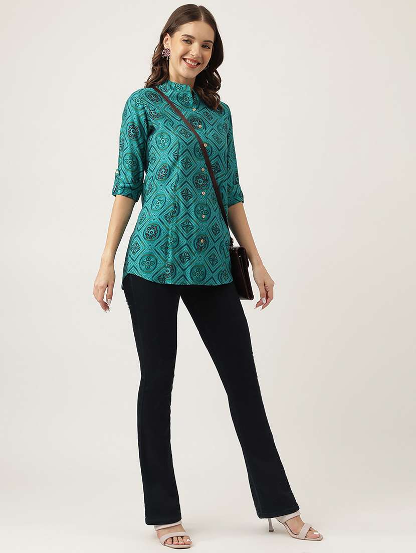green silk blend shirt tunic - 20048022 - Standard Image - 3