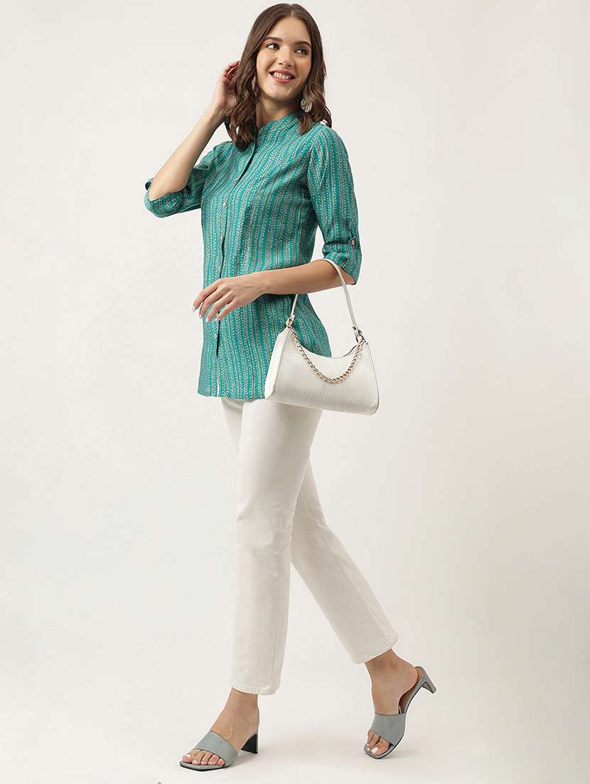 turquoise green silk blend shirt tunic - 20048023 -  Standard Image - 3
