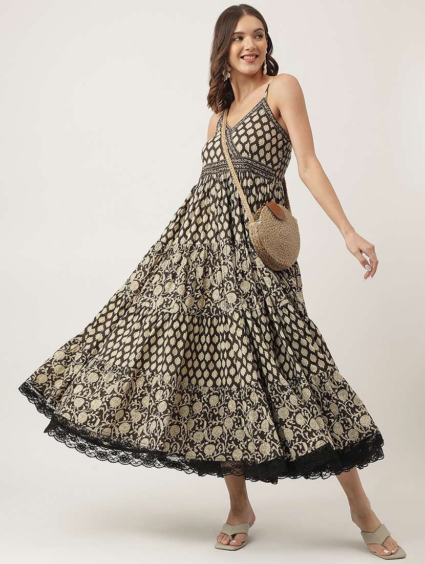 black cotton fit & flare ethnic dress - 20048048 -  Standard Image - 3