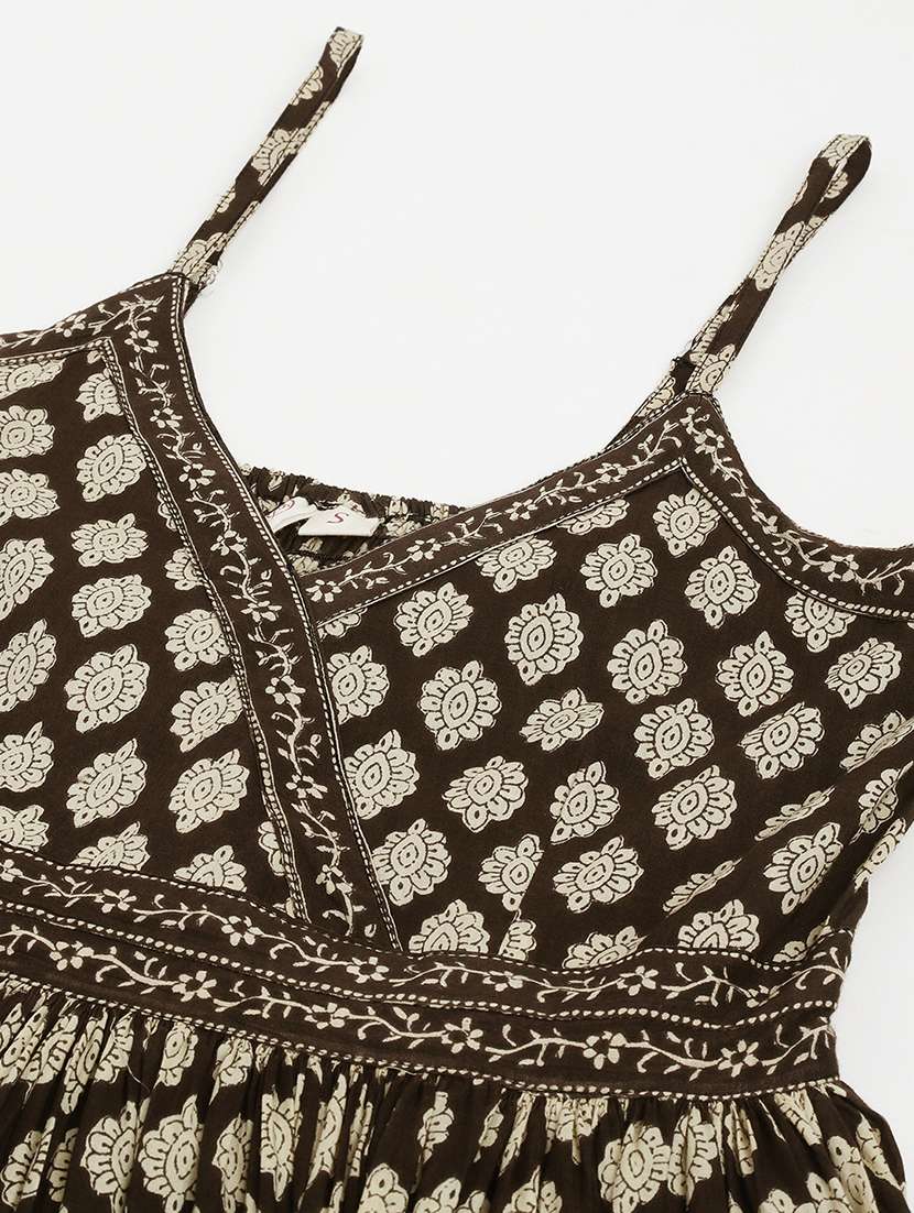 black cotton fit & flare ethnic dress - 20048048 -  Standard Image - 5