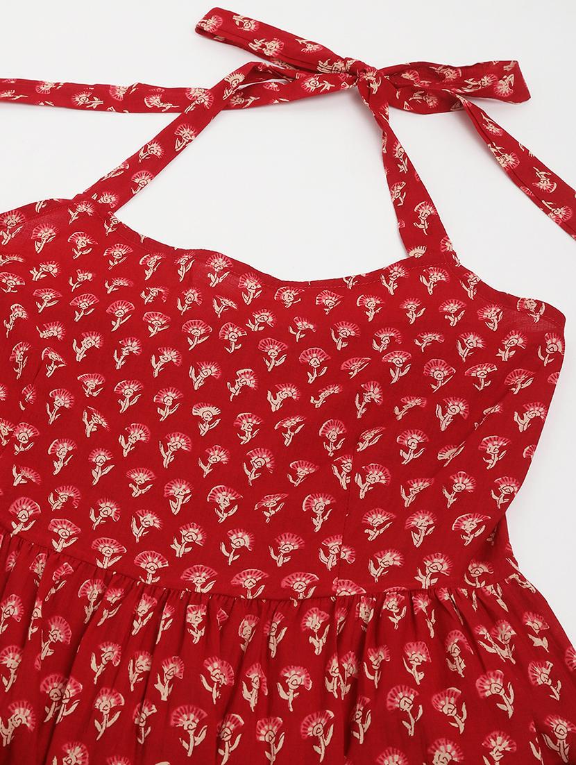 red cotton tiered ethnic dress - 20048049 - Standard Image - 5