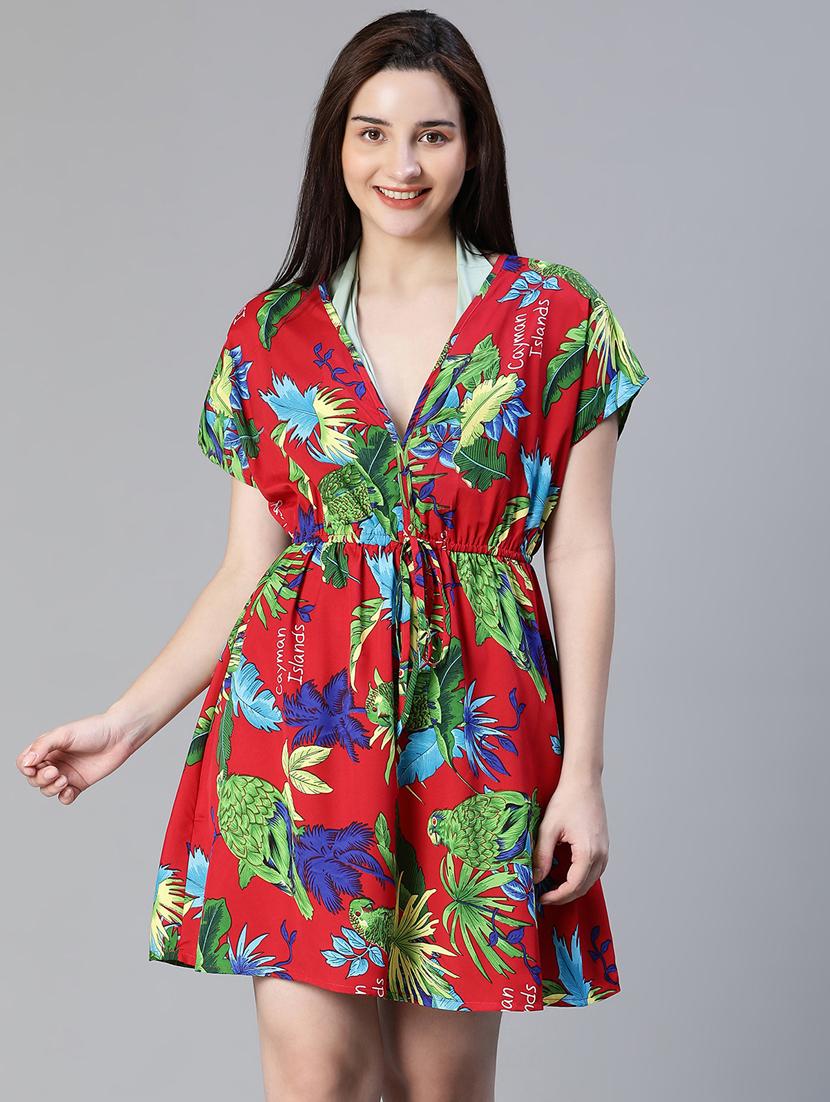 red printed tankini