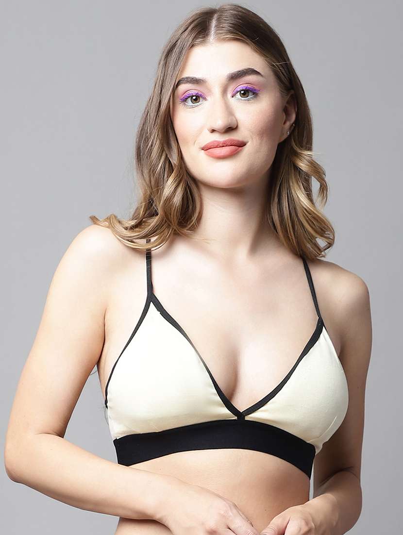 yellow cotton blend plunge bra - 20049995 -  Zoom Image - 0