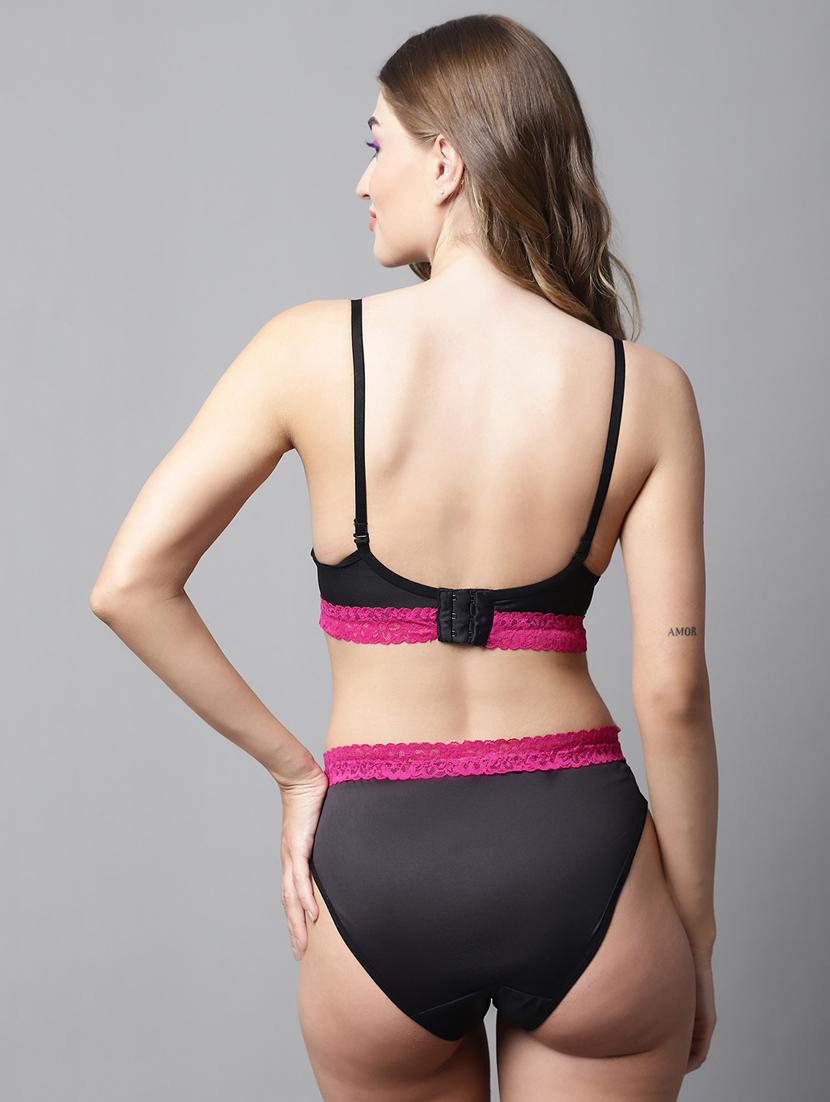black polyester bra and panty set - 20050026 -  Standard Image - 3