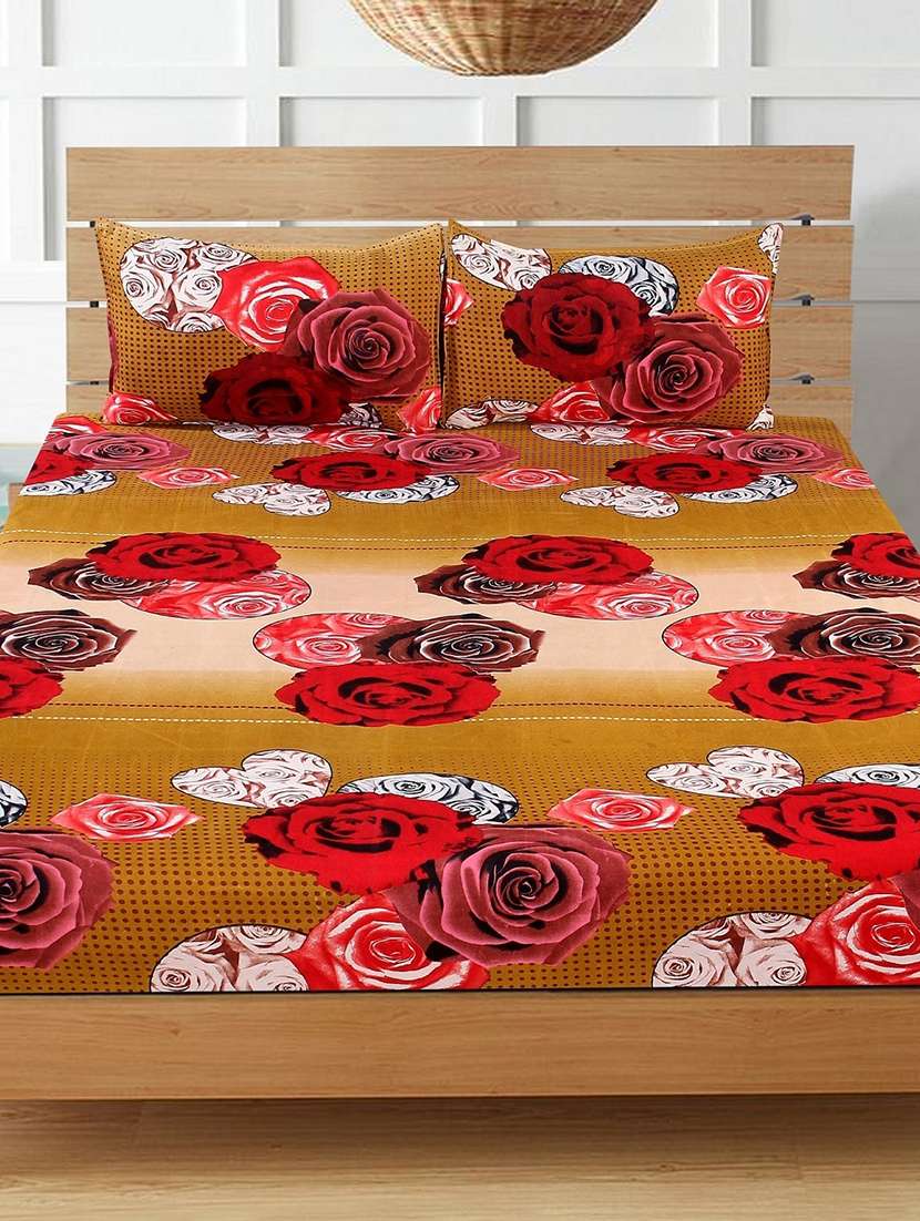 modefe polycotton printed double bedsheet with 2 pillow covers