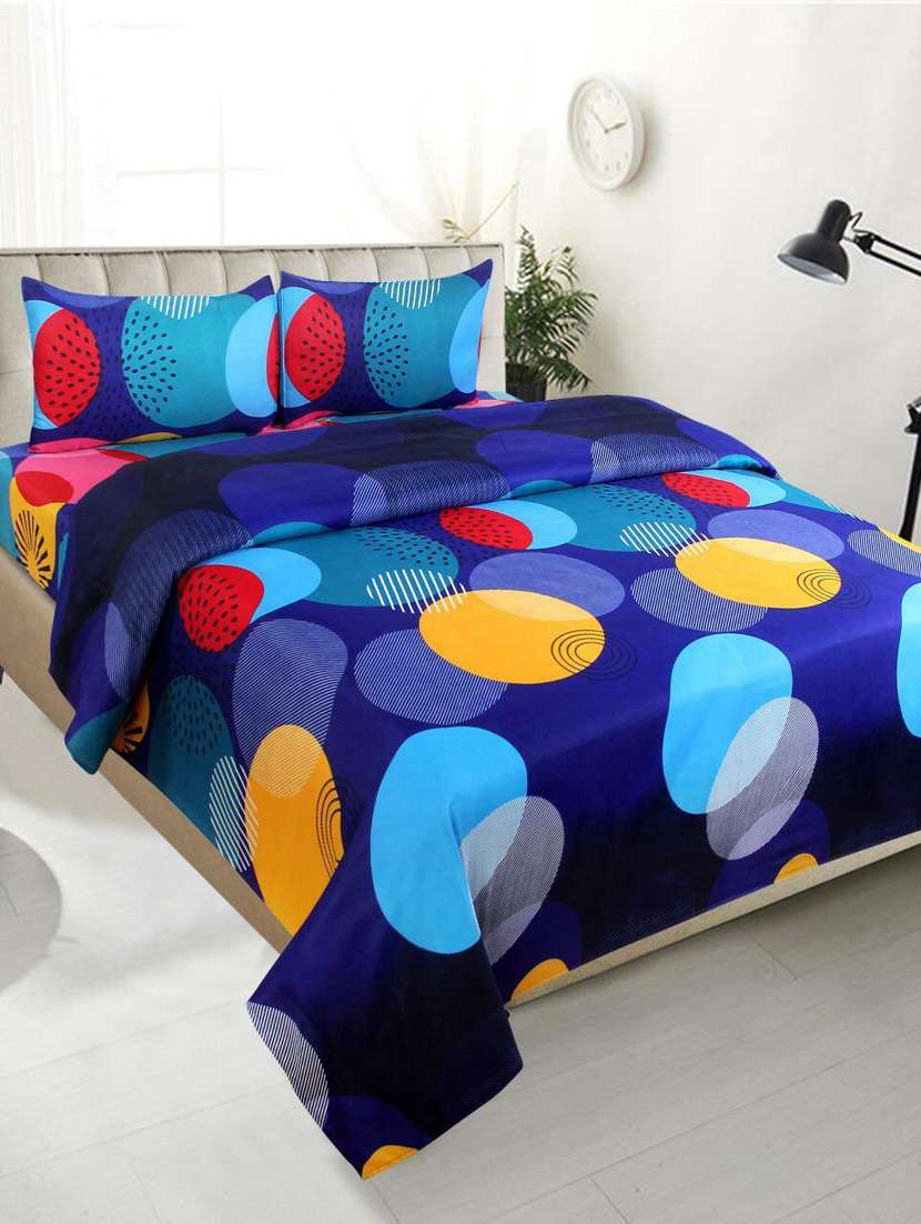 modefe polycotton printed double bedsheet with 2 pillow covers