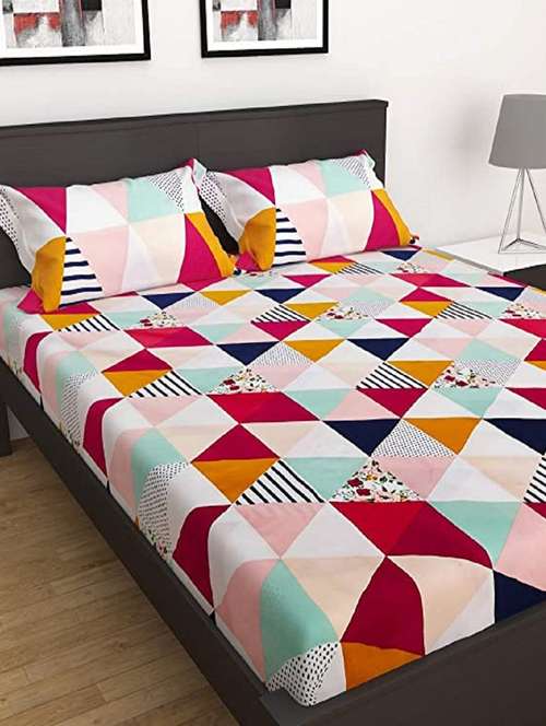 modefe polycotton printed double bedsheet with 2 pillow covers - 20050491 -  Standard Image - 0