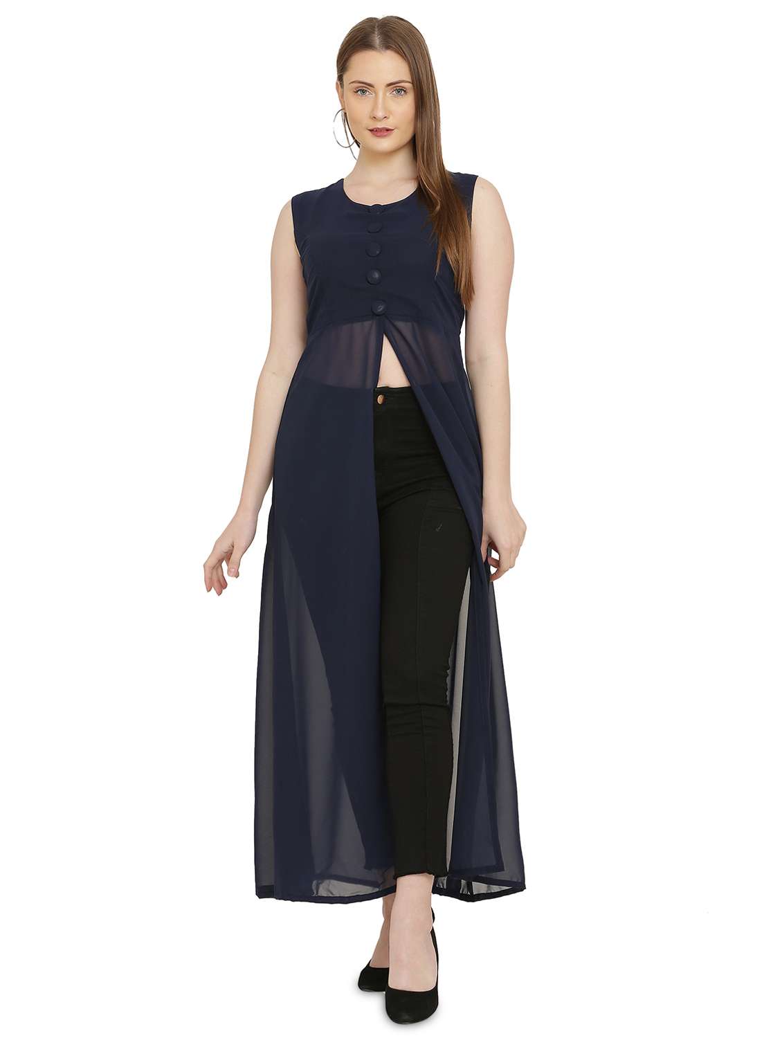 blue solid fit & flare tunic