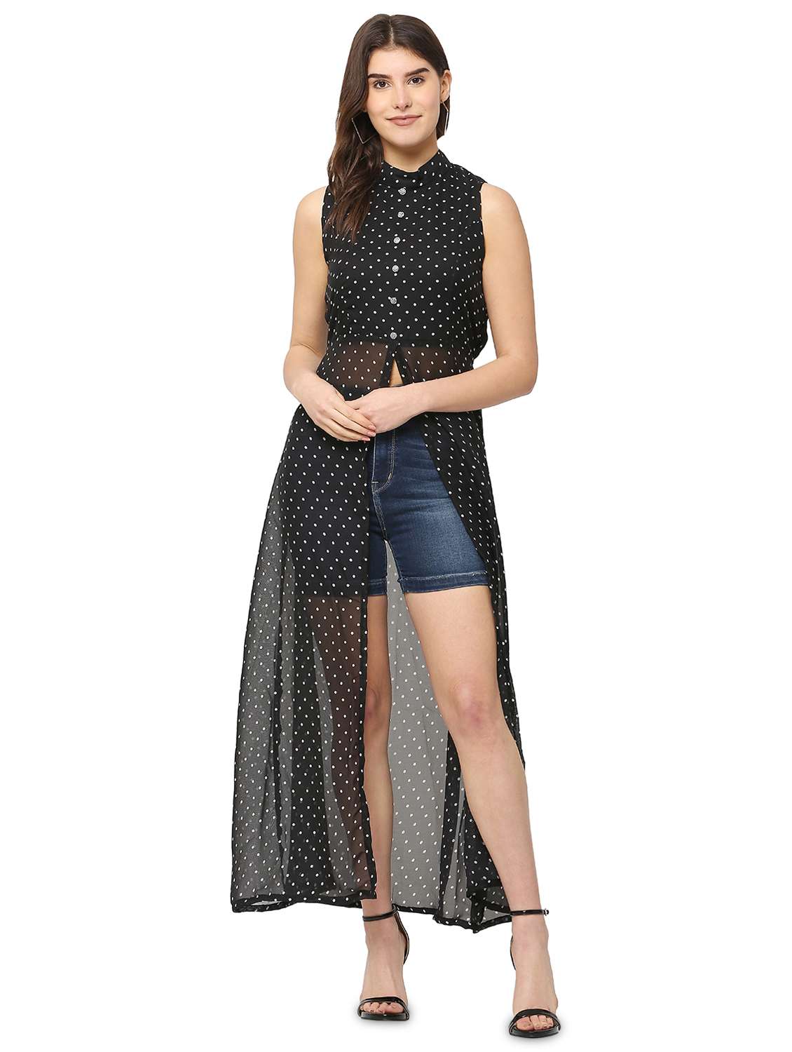 black polka dots fit & flare tunic - 20051730 - Zoom Image - 0