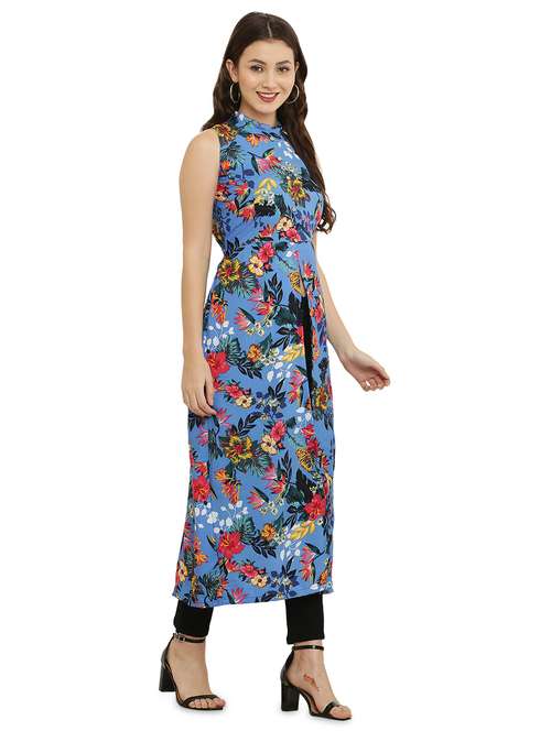 blue printed fit & flare tunic - 20051732 - Standard Image - 0