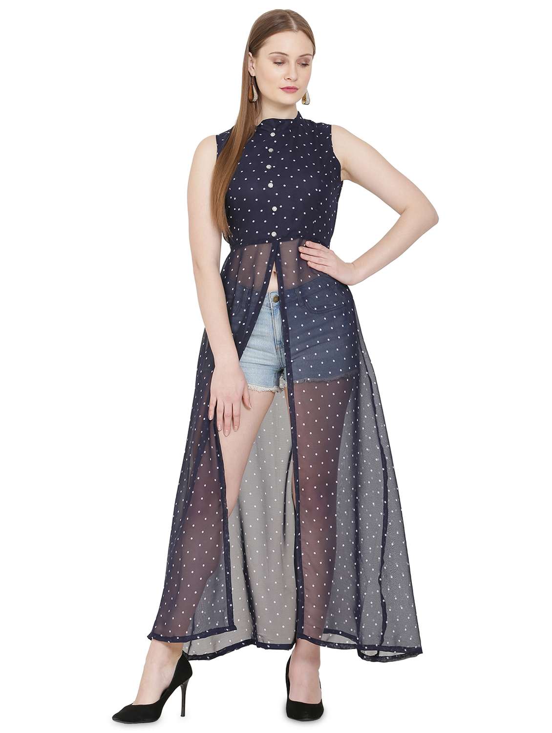 blue polka dots fit & flare tunic - 20051734 -  Zoom Image - 0