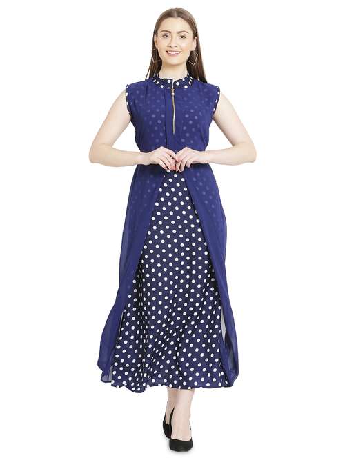 blue polka dots fit & flare tunic - 20051735 - Standard Image - 0