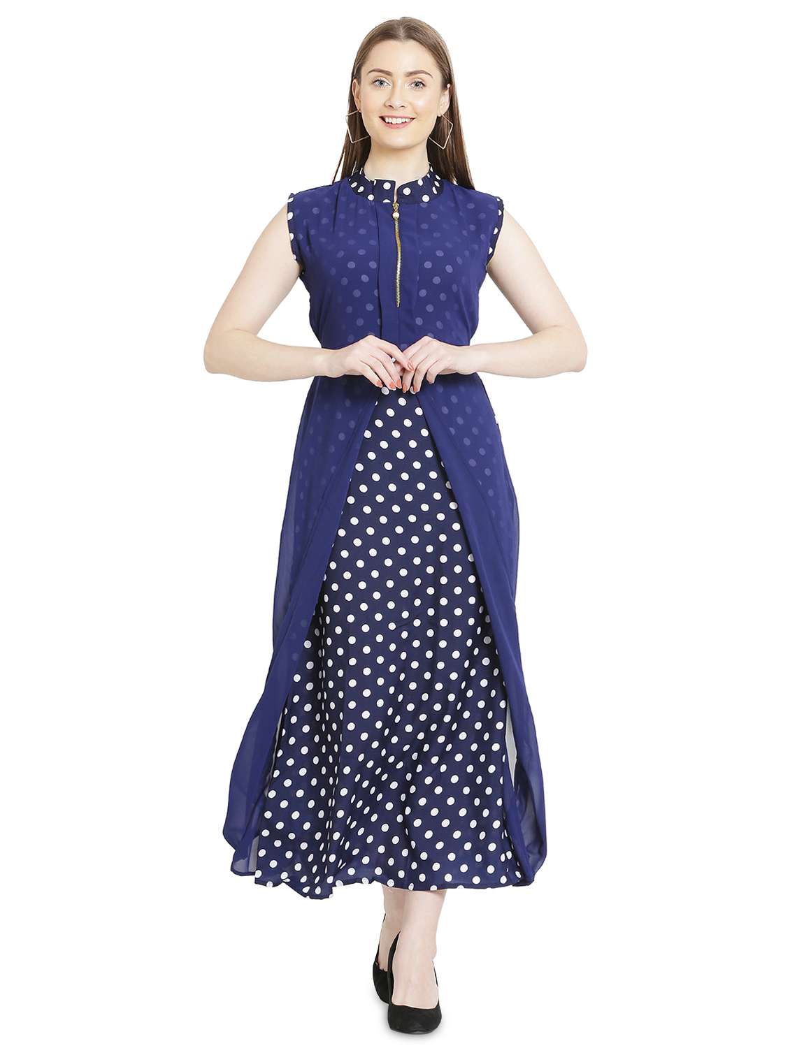 blue polka dots fit & flare tunic - 20051735 - Zoom Image - 0